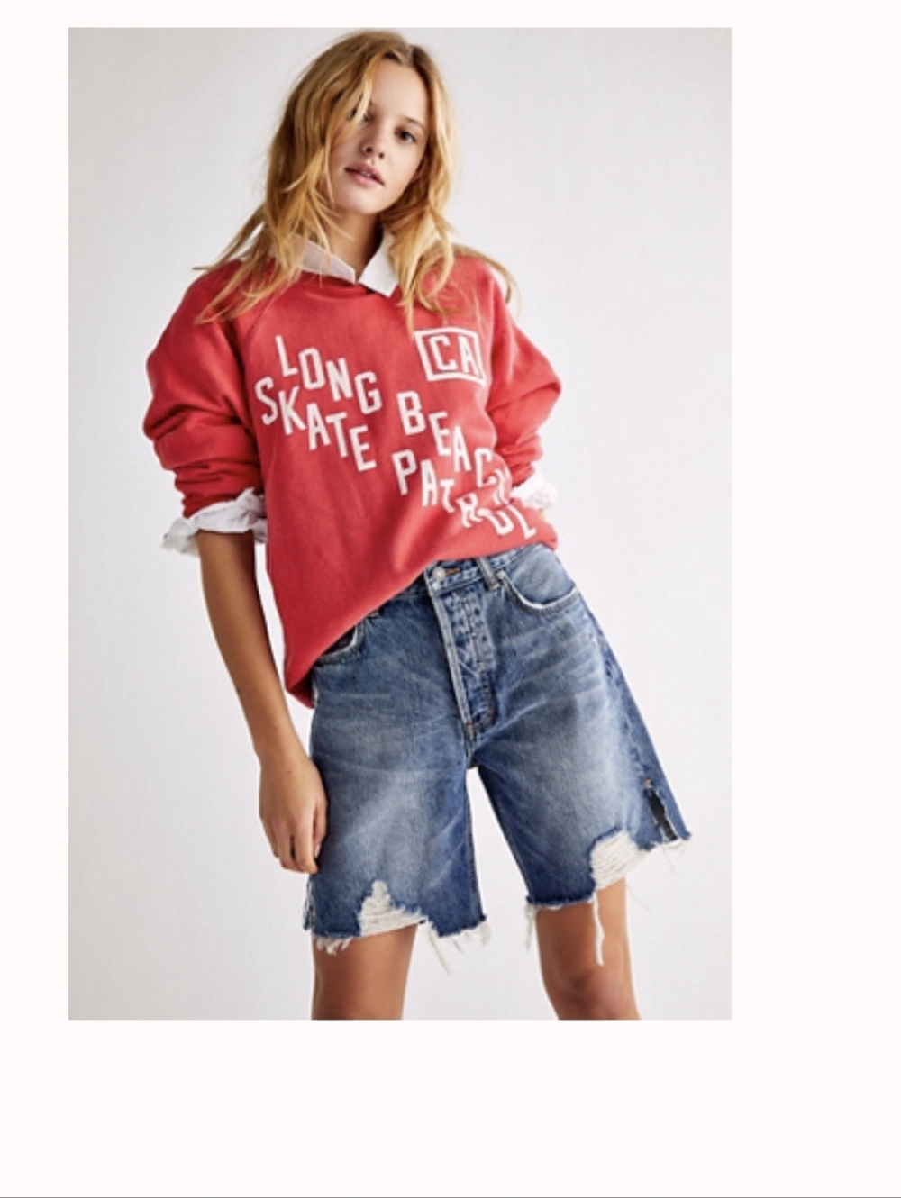 Free People Light Blue Distressed Jean Shorts 27